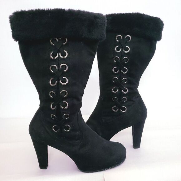 SKETCHERS Y2K Platform Heeled Boots Size 9 Faux Suede Scene Goth Vintage Womens - Picture 1 of 16